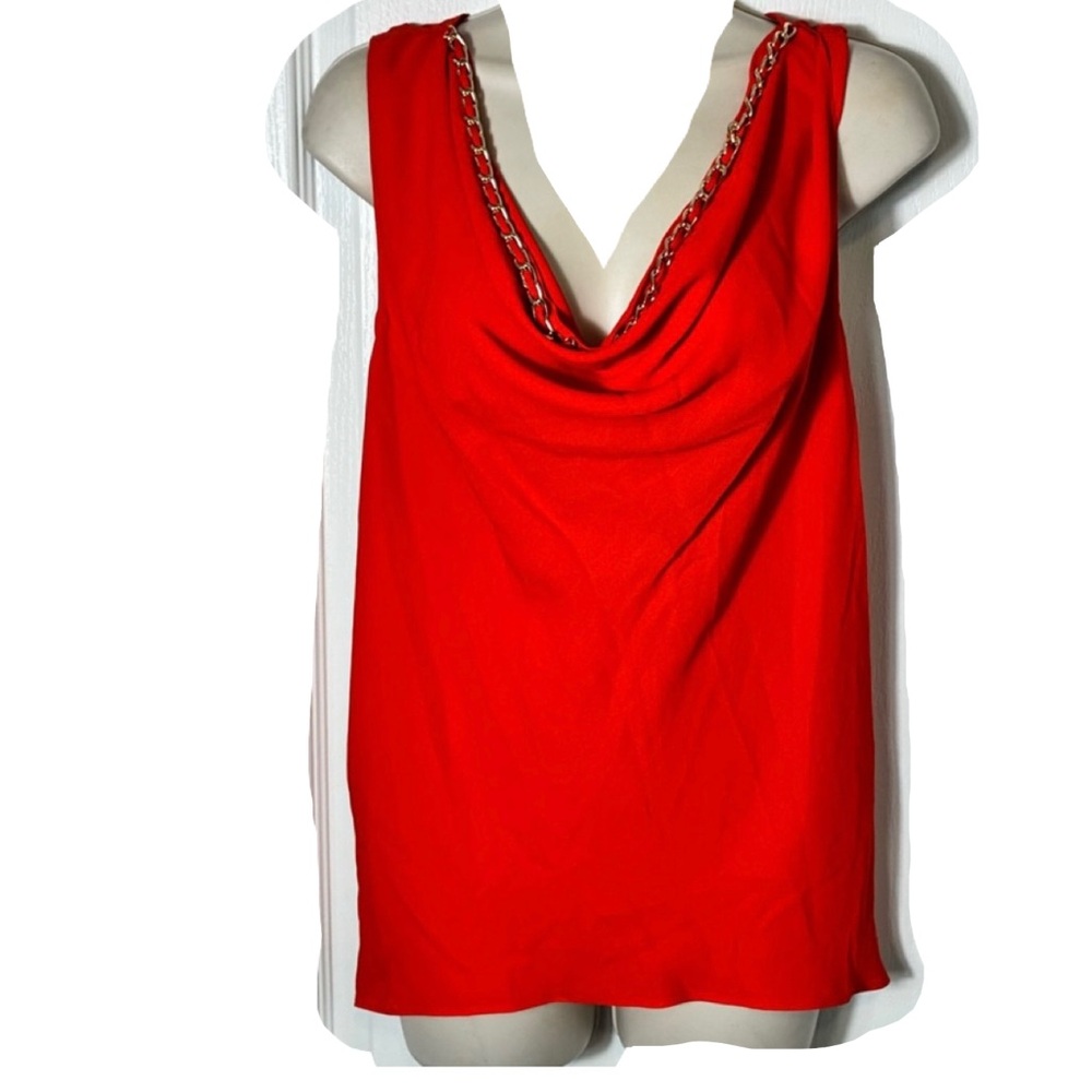 Bold Elements Red Sleeveless Blouse With Gold Chain-Detail - NWT Size Large